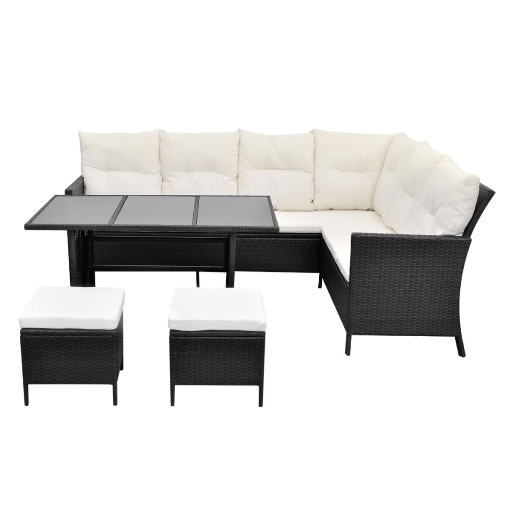 vidaXL 4-tlg. Garten-Lounge-Set mit Auflagen Poly Rattan Schwarz