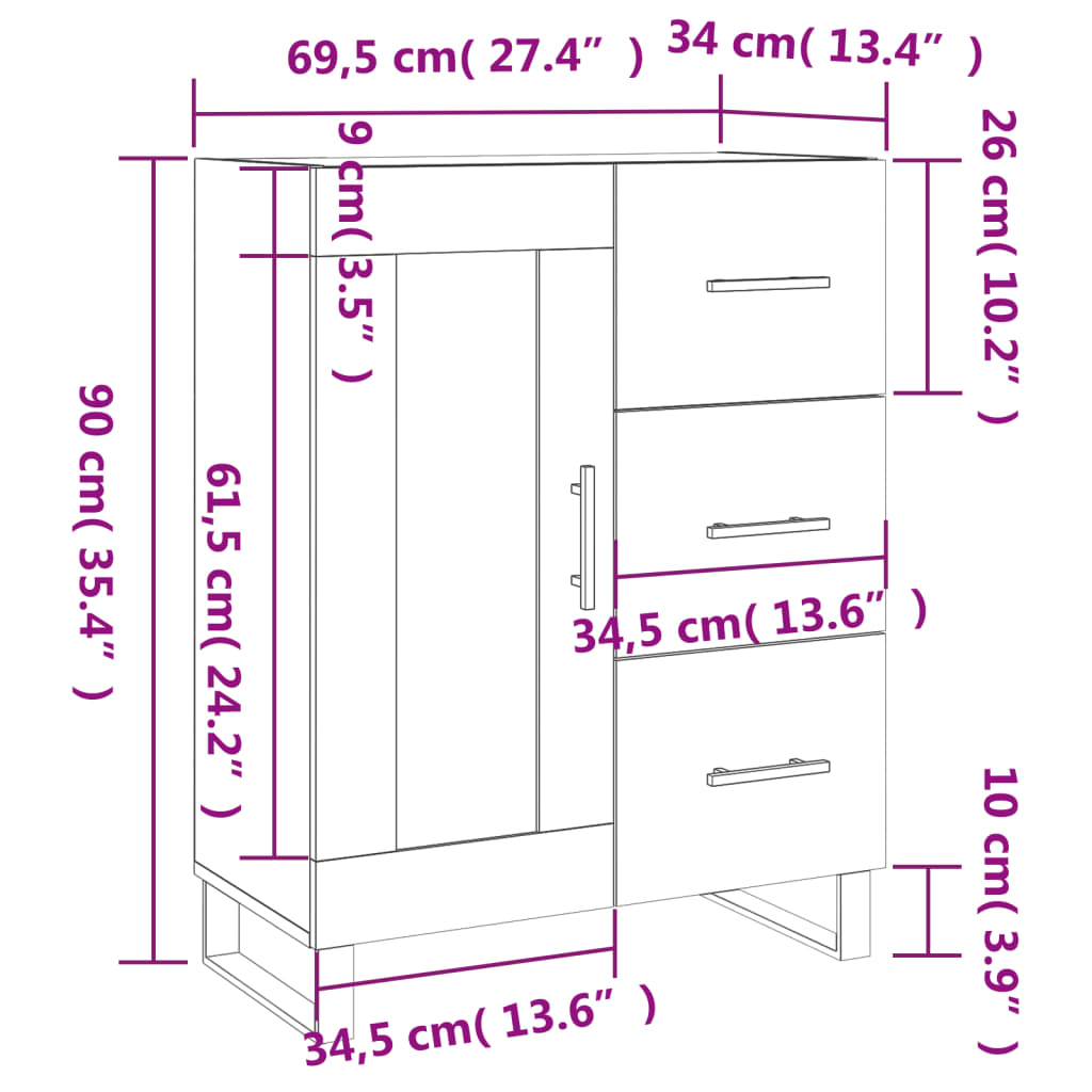 vidaXL Sideboard Braun Eichen-Optik 69,5x34x90 cm Holzwerkstoff