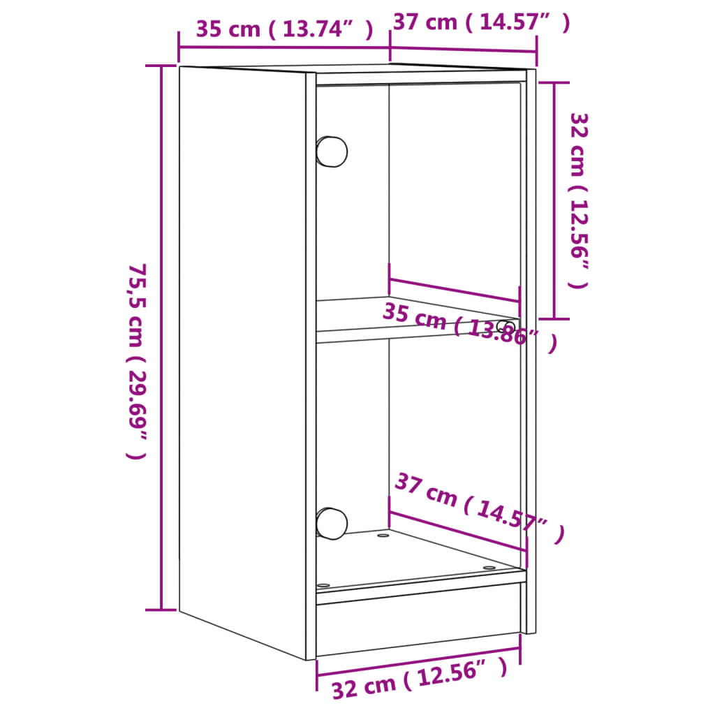 vidaXL Beistellschrank mit Glastüren Braun Eichen-Optik 35x37x75,5 cm