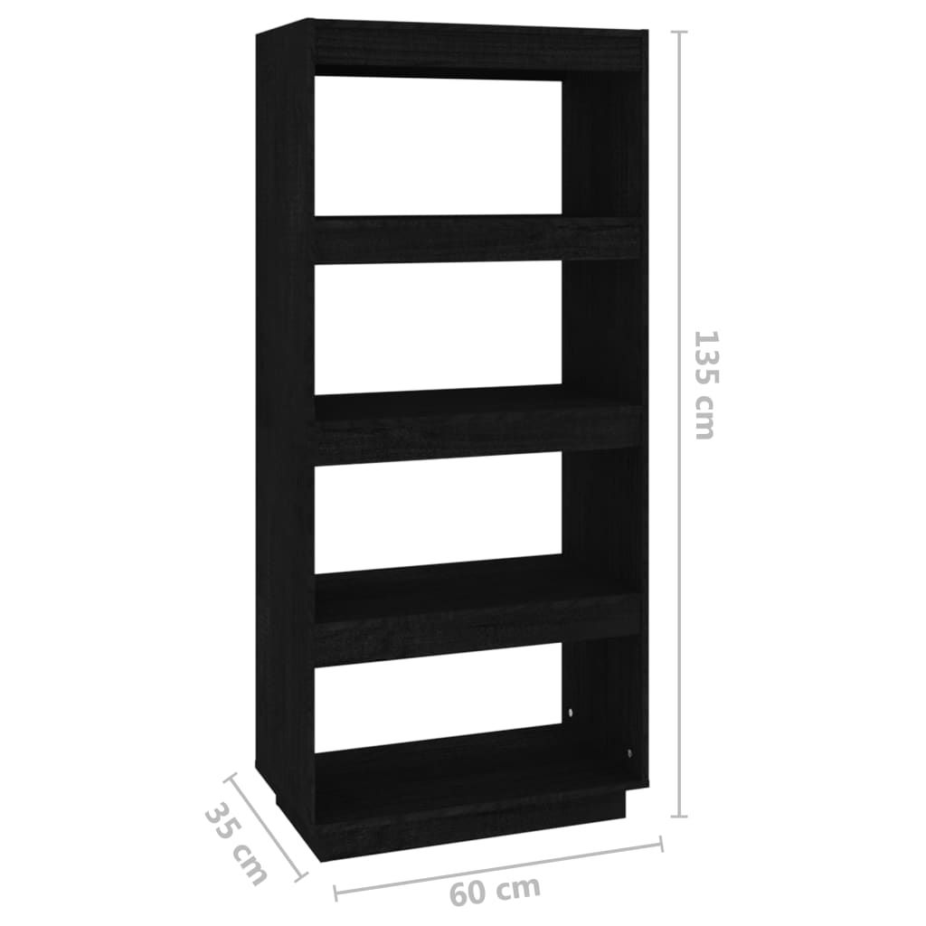 vidaXL Bücherregal/Raumteiler Schwarz 60x35x135 cm Massivholz Kiefer