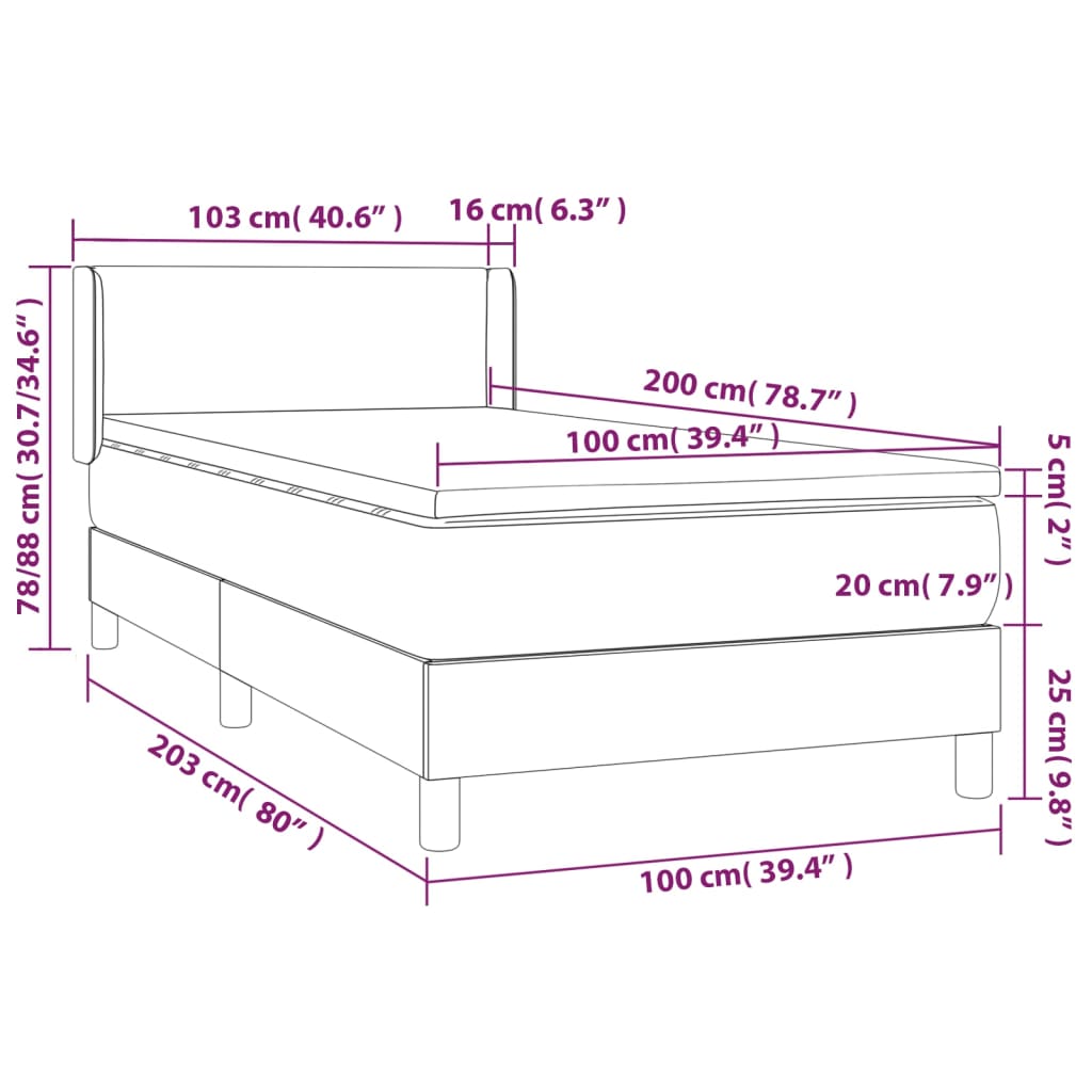 vidaXL Boxspringbett mit Matratze Schwarz 100x200 cm Kunstleder