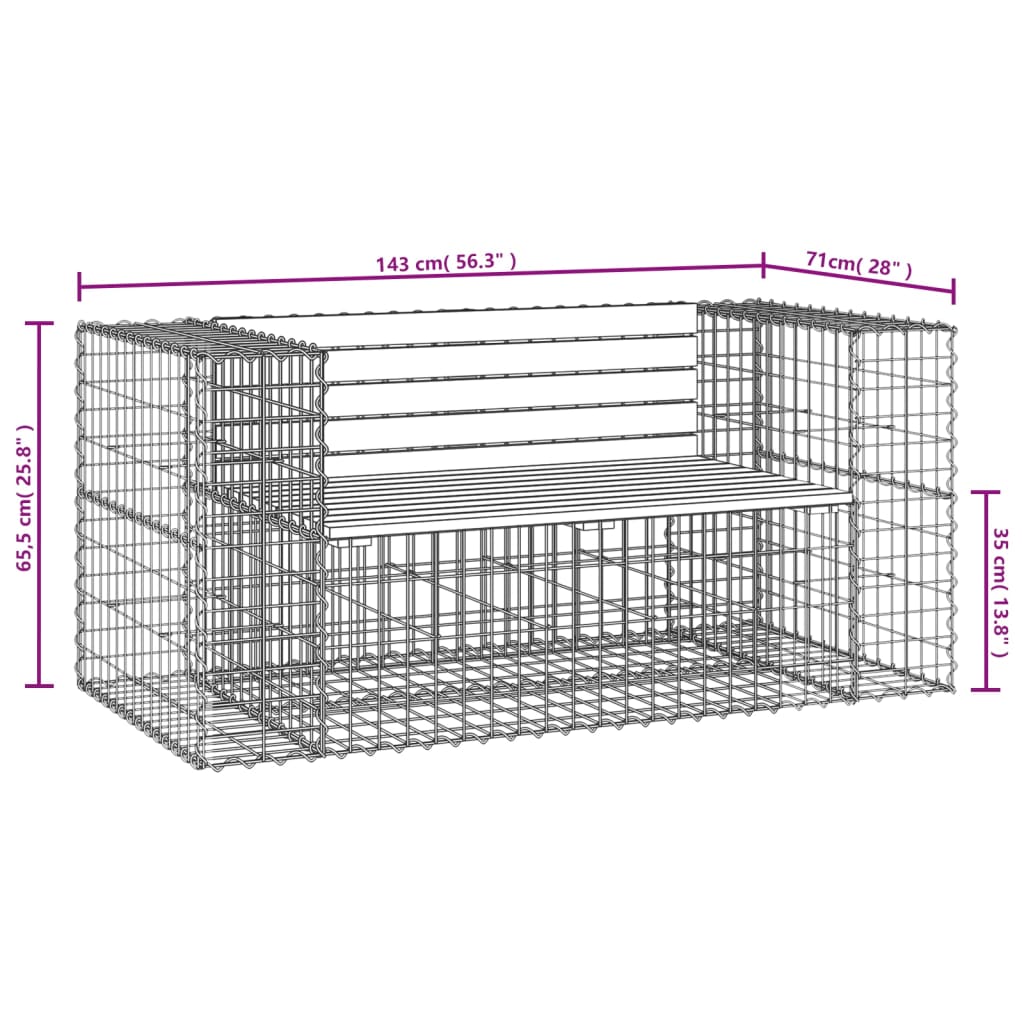 vidaXL Gartenbank aus Gabionen 143x71x65,5 cm Massivholz Kiefer