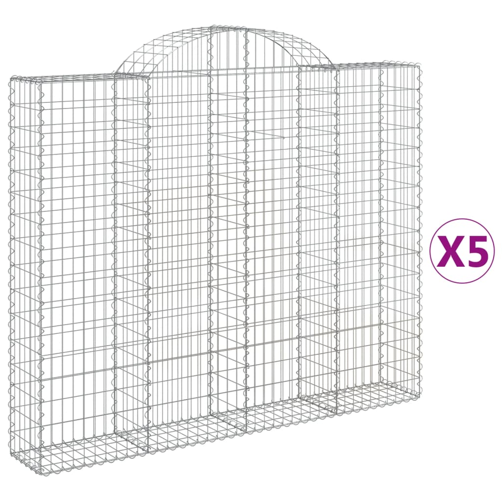 vidaXL Gabionen mit Hochbogen 5 Stk. 200x30x160/180cm Verzinktes Eisen