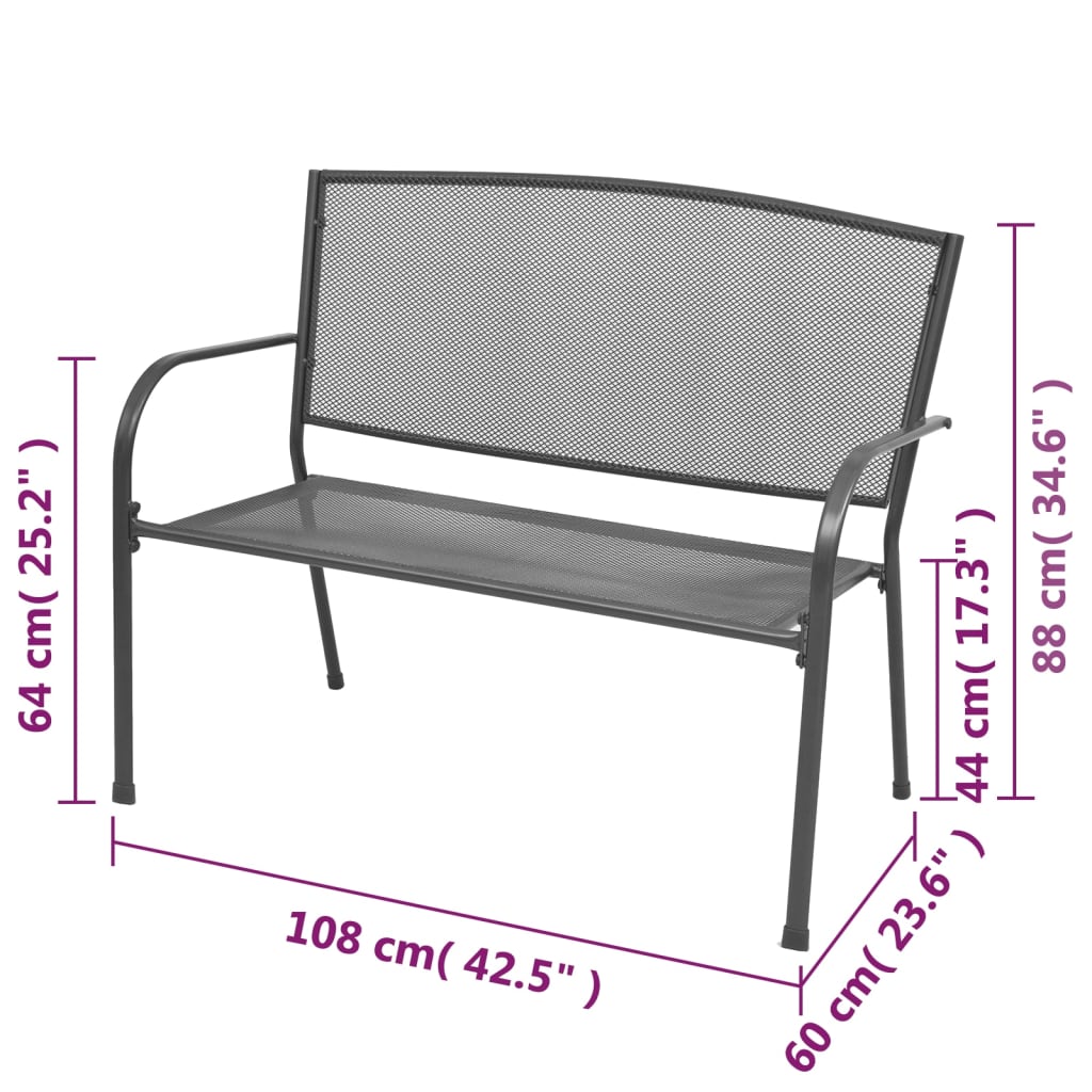 vidaXL Gartenbank 108 cm Stahl und Drahtgitter Anthrazit