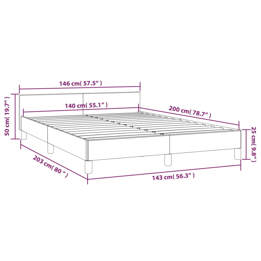 vidaXL Bettgestell mit Kopfteil Dunkelgrau 140x200 cm Samt