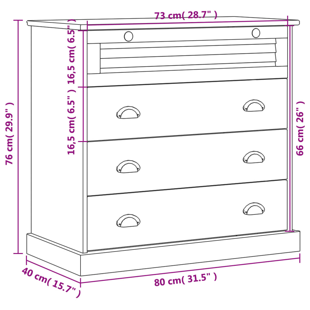 vidaXL Kommode VIGO 80x40x76 cm Massivholz Kiefer