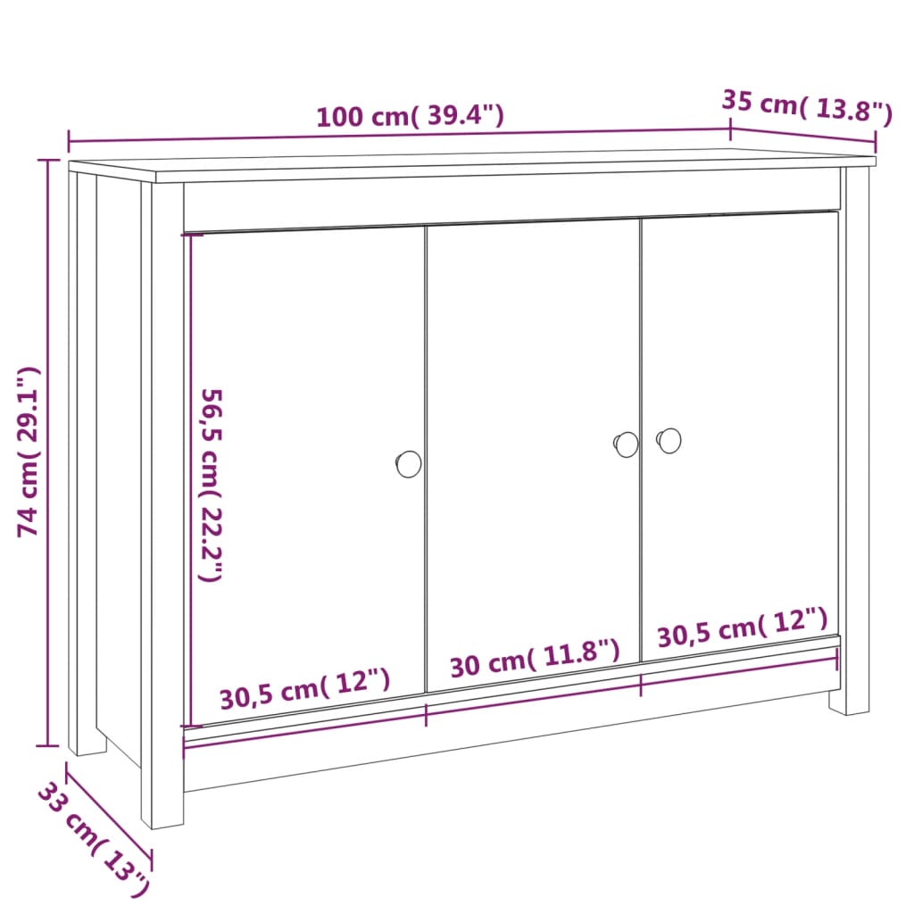 vidaXL Sideboard Weiß 100x35x74 cm Massivholz Kiefer