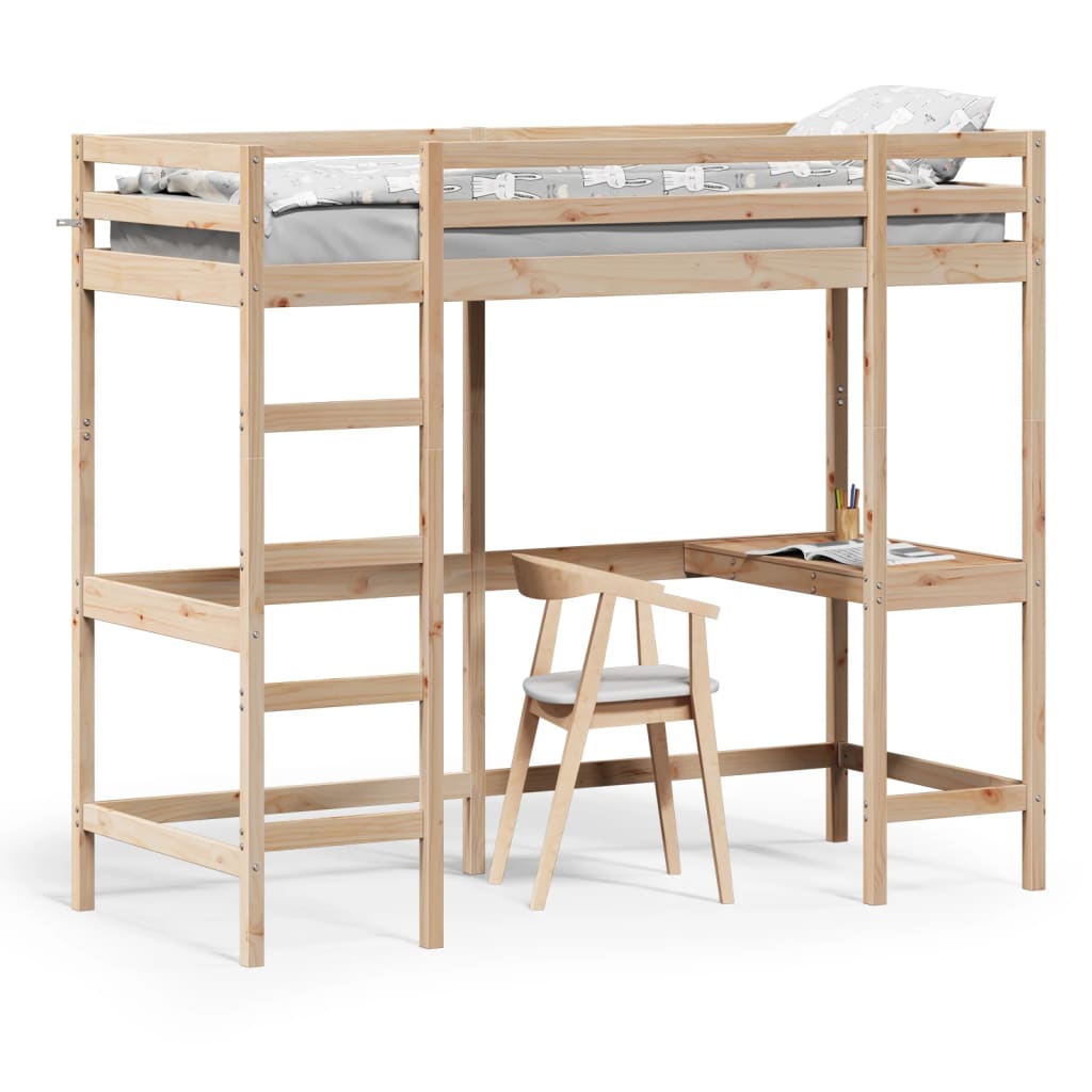 vidaXL Hochbett mit Schreibtisch 75x190 cm Massivholz Kiefer