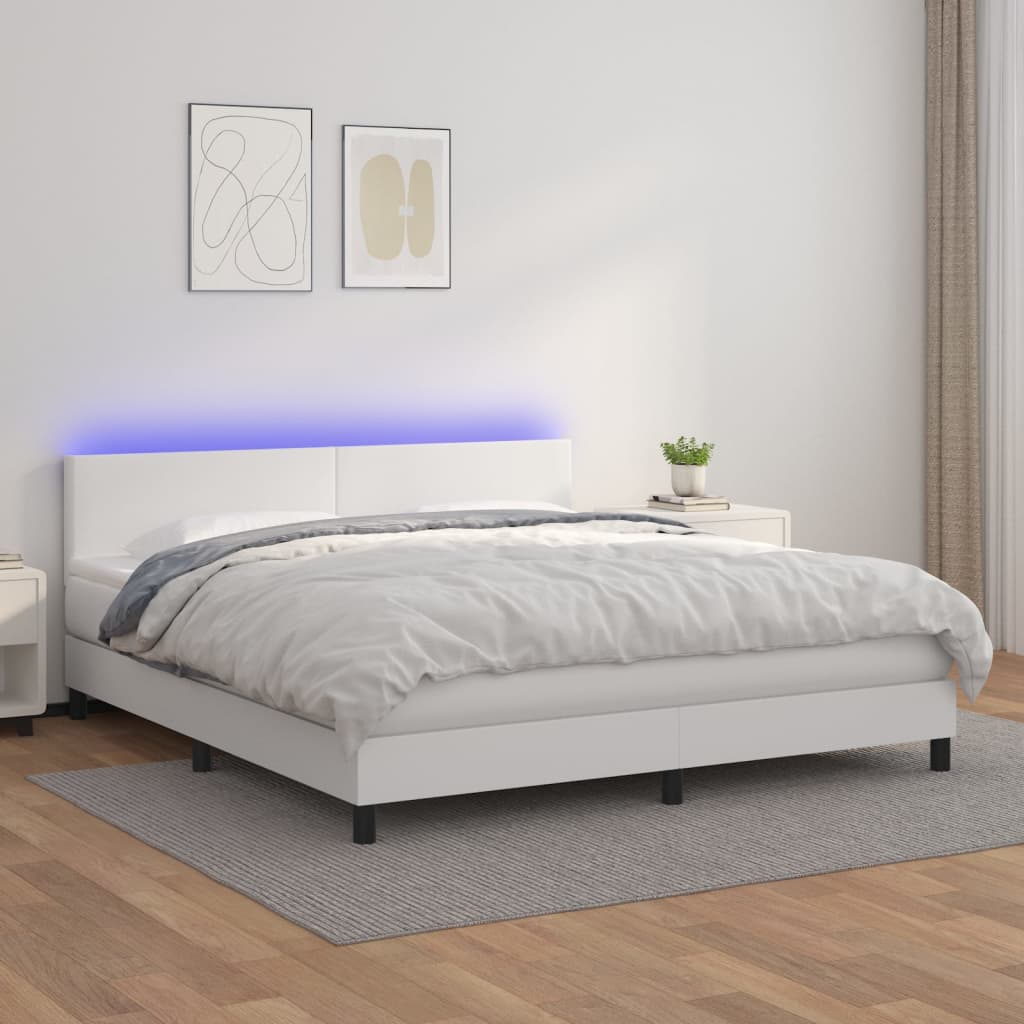 vidaXL Boxspringbett mit Matratze & LED Weiß 180x200 cm Kunstleder