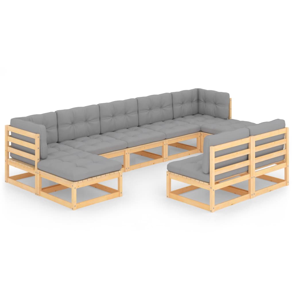 vidaXL 9-tlg. Garten-Lounge-Set mit Kissen Massivholz Kiefer