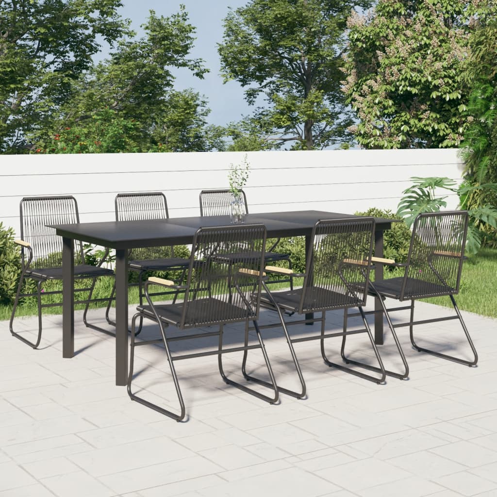 vidaXL 7-tlg. Garten-Essgruppe Schwarz PVC-Rattan