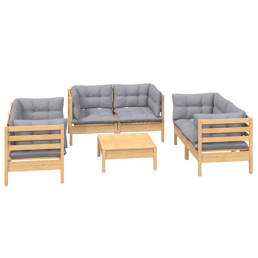 vidaXL 7-tlg. Garten-Lounge-Set mit Grauen Kissen Kiefer Massivholz