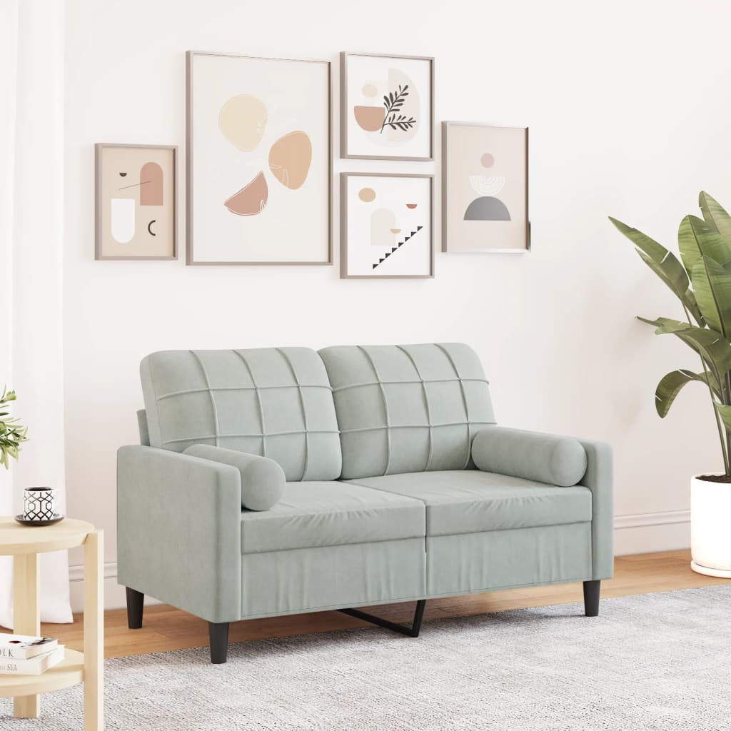 vidaXL 2-Sitzer-Sofa mit Zierkissen Hellgrau 120 cm Samt