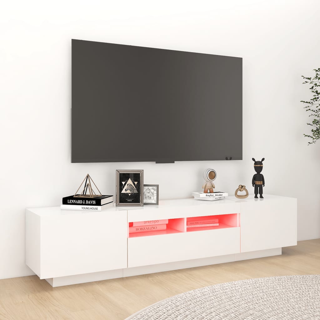 vidaXL TV-Schrank mit LED-Leuchten Hochglanz-Weiß 180x35x40 cm