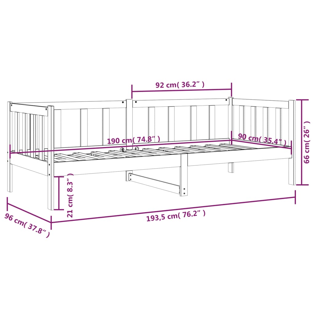 vidaXL Tagesbett ohne Matratze 90x190 cm Massivholz Kiefer