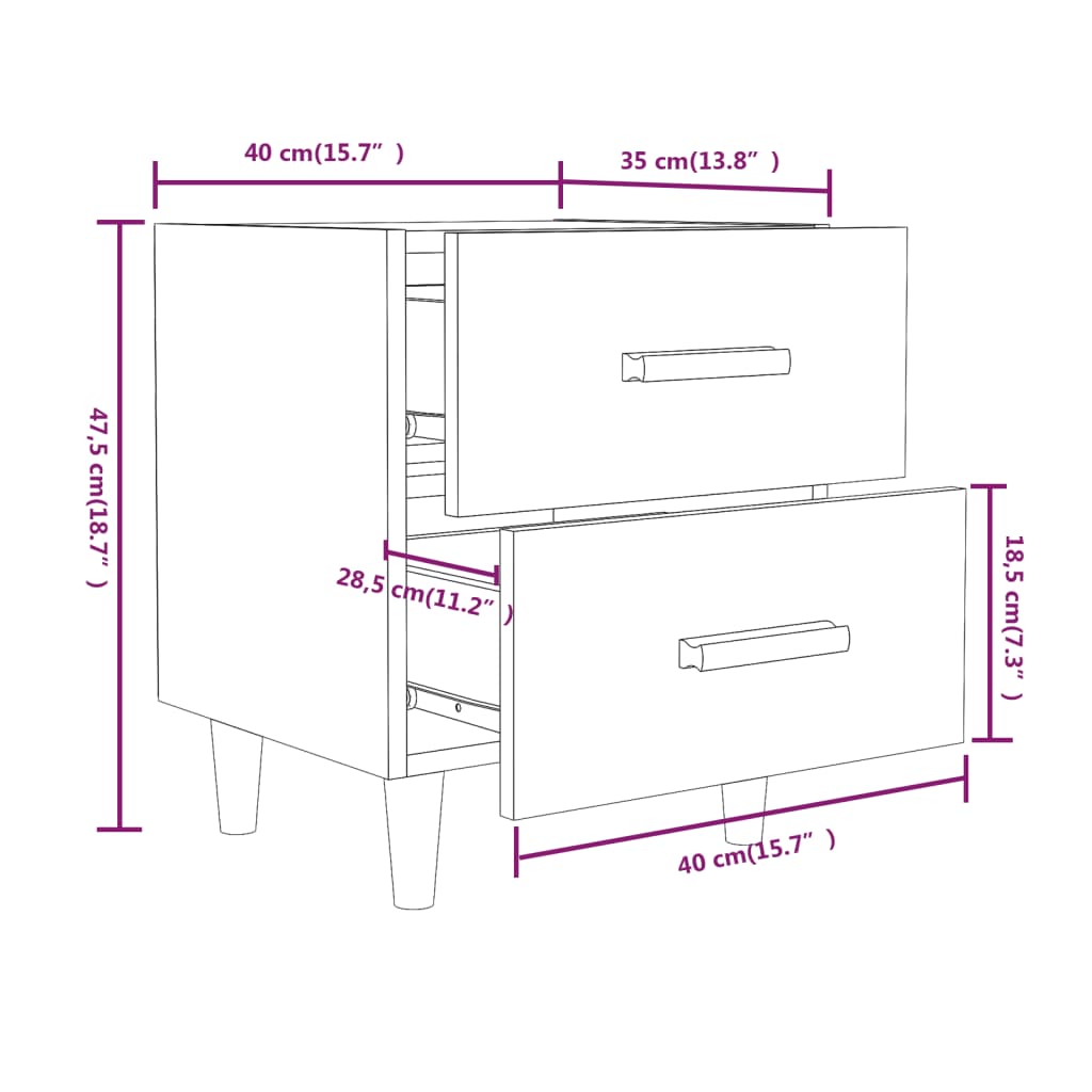 vidaXL Nachttische 2 Stk. Betongrau 40x35x47,5 cm