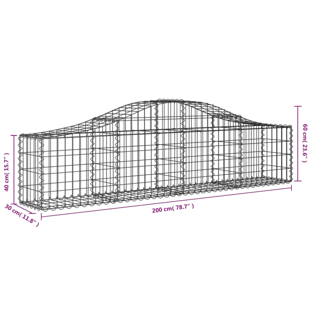 vidaXL Gabionen mit Hochbogen 13 Stk. 200x30x40/60 cm Verzinktes Eisen