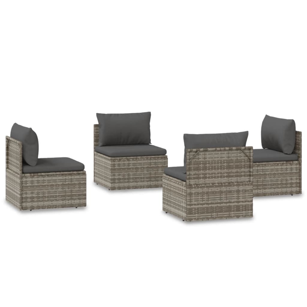 vidaXL Garten-Mittelsofas 4 Stk. Grau 57x57x56 cm Poly Rattan