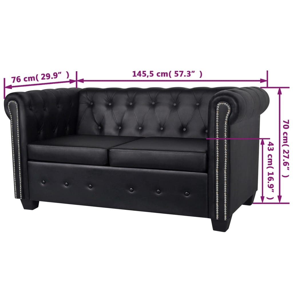 vidaXL Chesterfield-Sofa 2-Sitzer Kunstleder Schwarz