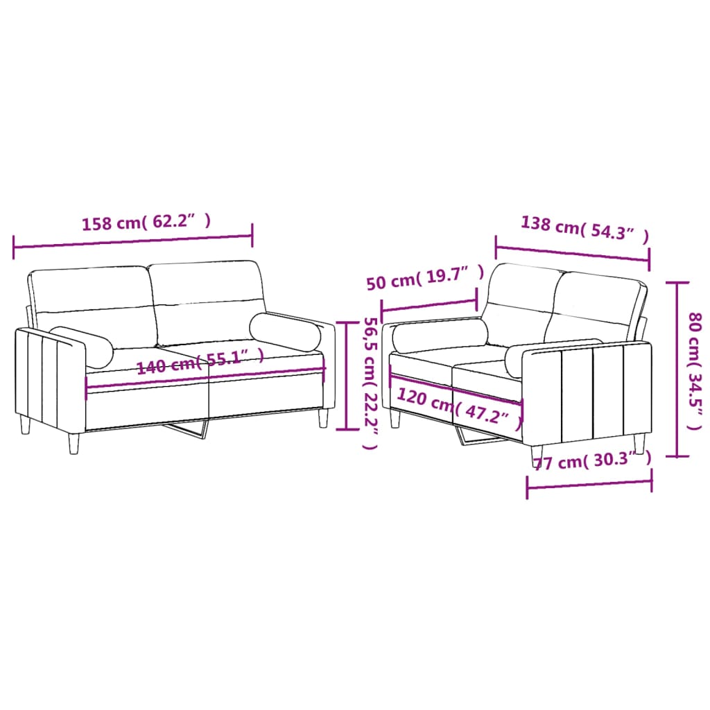 vidaXL 2-tlg. Sofagarnitur mit Kissen Creme Stoff