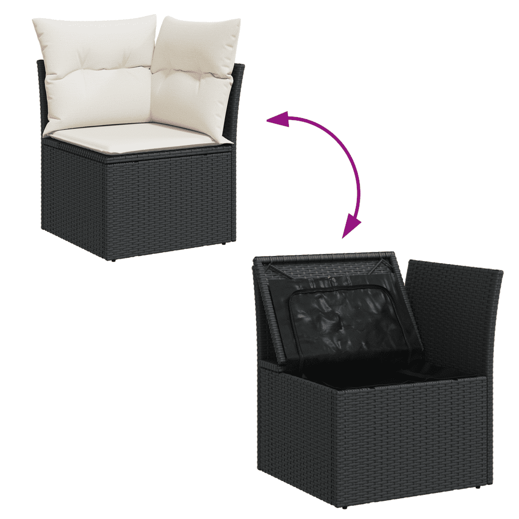 vidaXL 14-tlg. Garten-Sofagarnitur mit Kissen Schwarz Poly Rattan