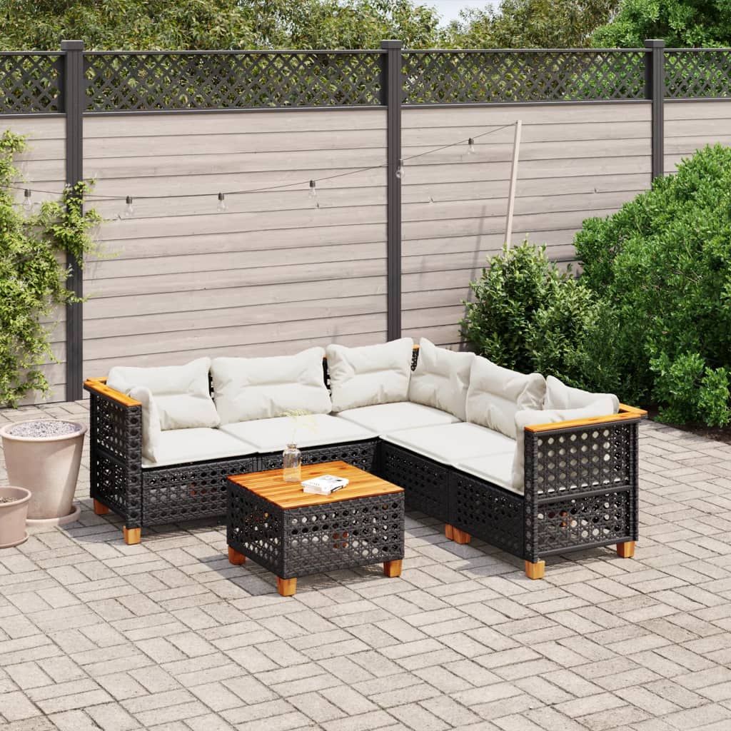 vidaXL 6-tlg. Garten-Sofagarnitur mit Kissen Schwarz Poly Rattan