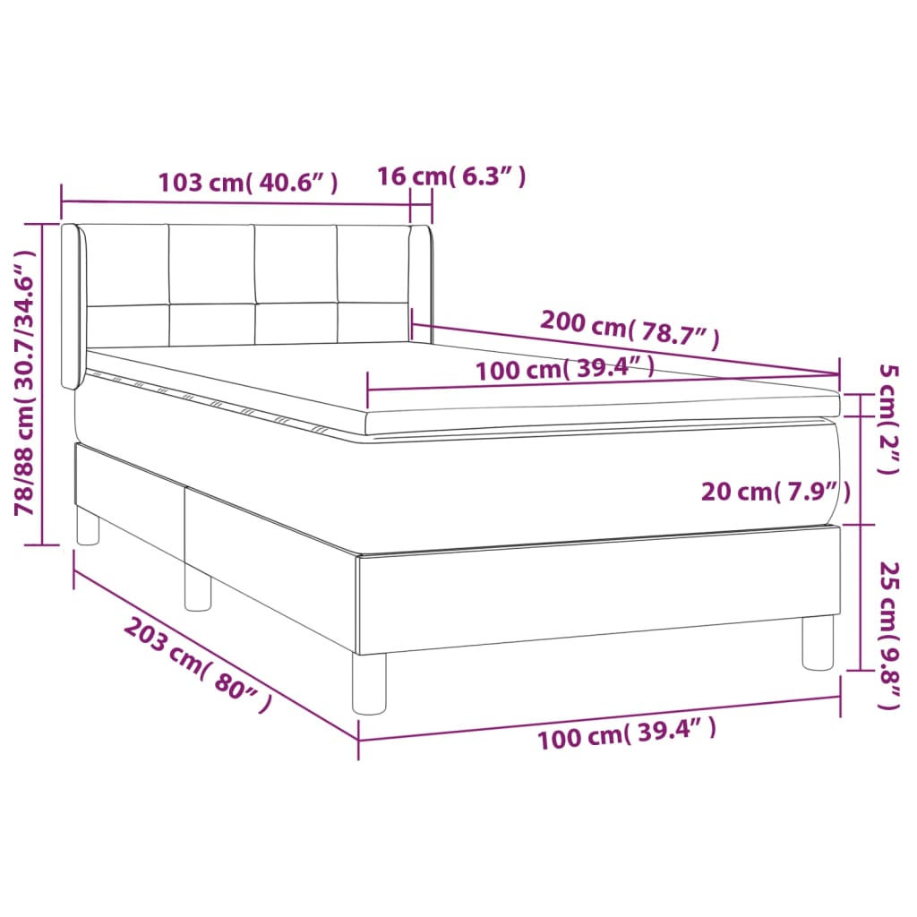 vidaXL Boxspringbett mit Matratze Hellgrau 100x200 cm Stoff