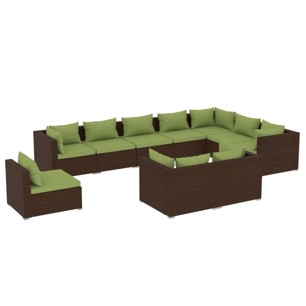 vidaXL 10-tlg. Garten-Lounge-Set mit Kissen Poly Rattan Braun