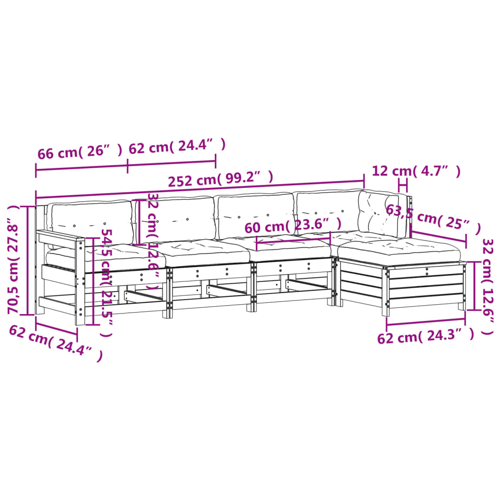 vidaXL 5-tlg. Garten-Lounge-Set mit Kissen Weiß Massivholz Kiefer