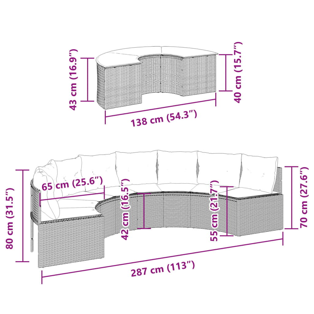 vidaXL 2-tlg. Garten-Sofagarnitur Halbrund Beige Poly-Rattan