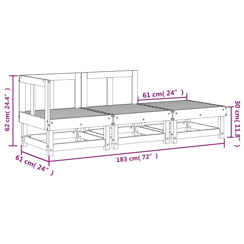 vidaXL 3-tlg. Garten-Lounge-Set Kiefernholz Imprägniert