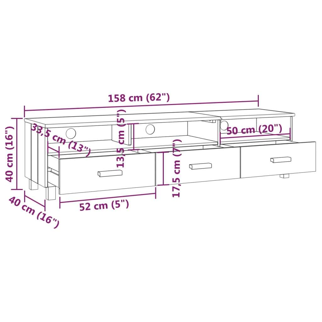 vidaXL TV-Schrank HAMAR Honigbraun 158x40x40 cm Massivholz Kiefer