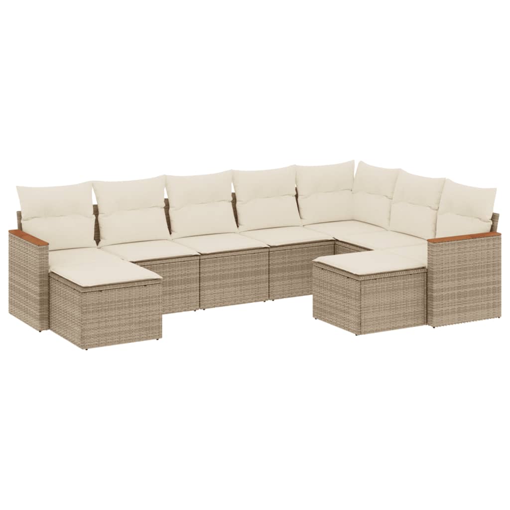 vidaXL 9-tlg. Garten-Sofagarnitur mit Kissen Beige Poly Rattan