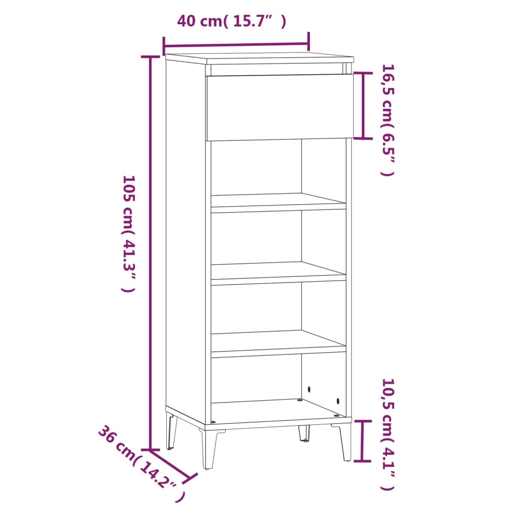 vidaXL Schuhregal Betongrau 40x36x105 cm Holzwerkstoff