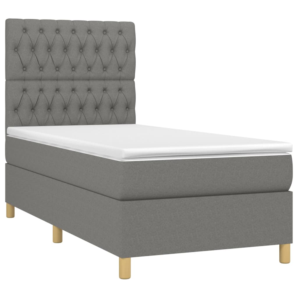 vidaXL Boxspringbett mit Matratze & LED Dunkelgrau 90x200 cm Stoff