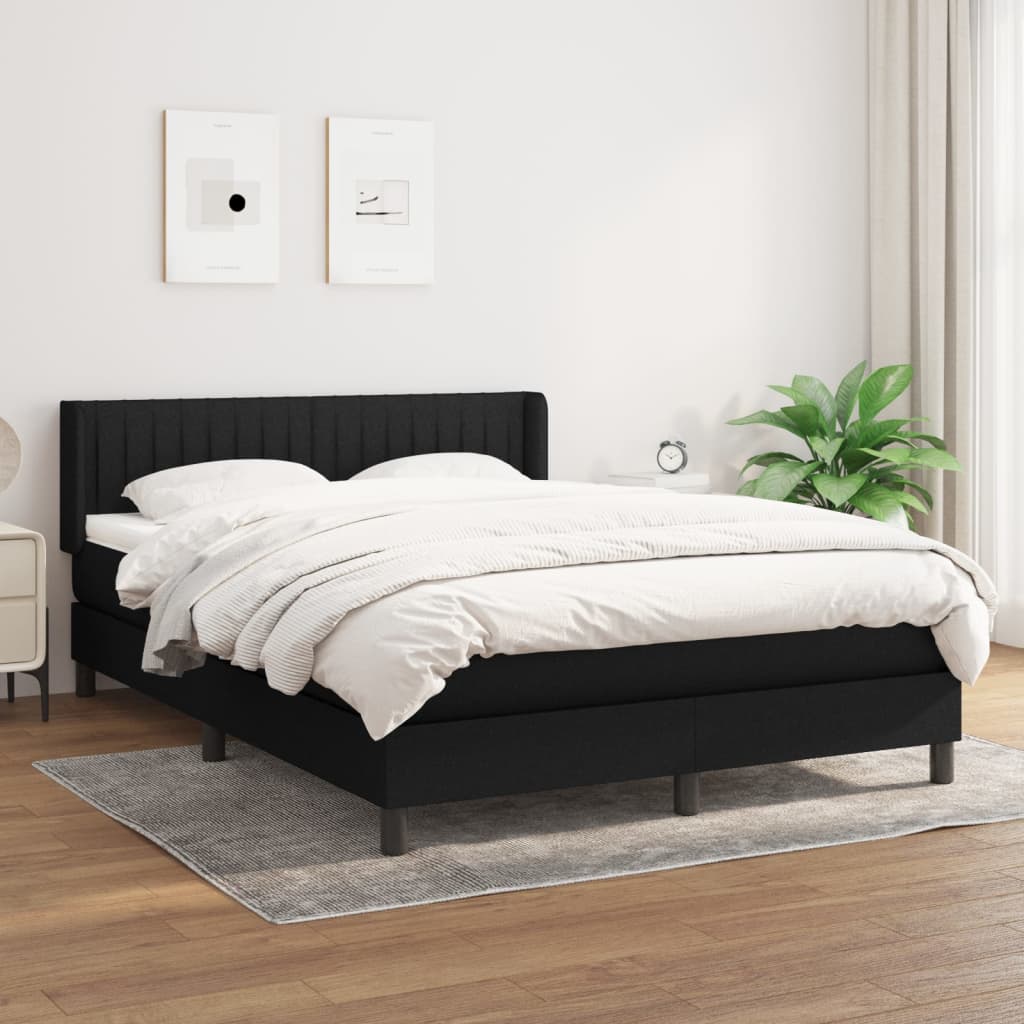 vidaXL Boxspringbett mit Matratze Schwarz 140x190 cm Stoff