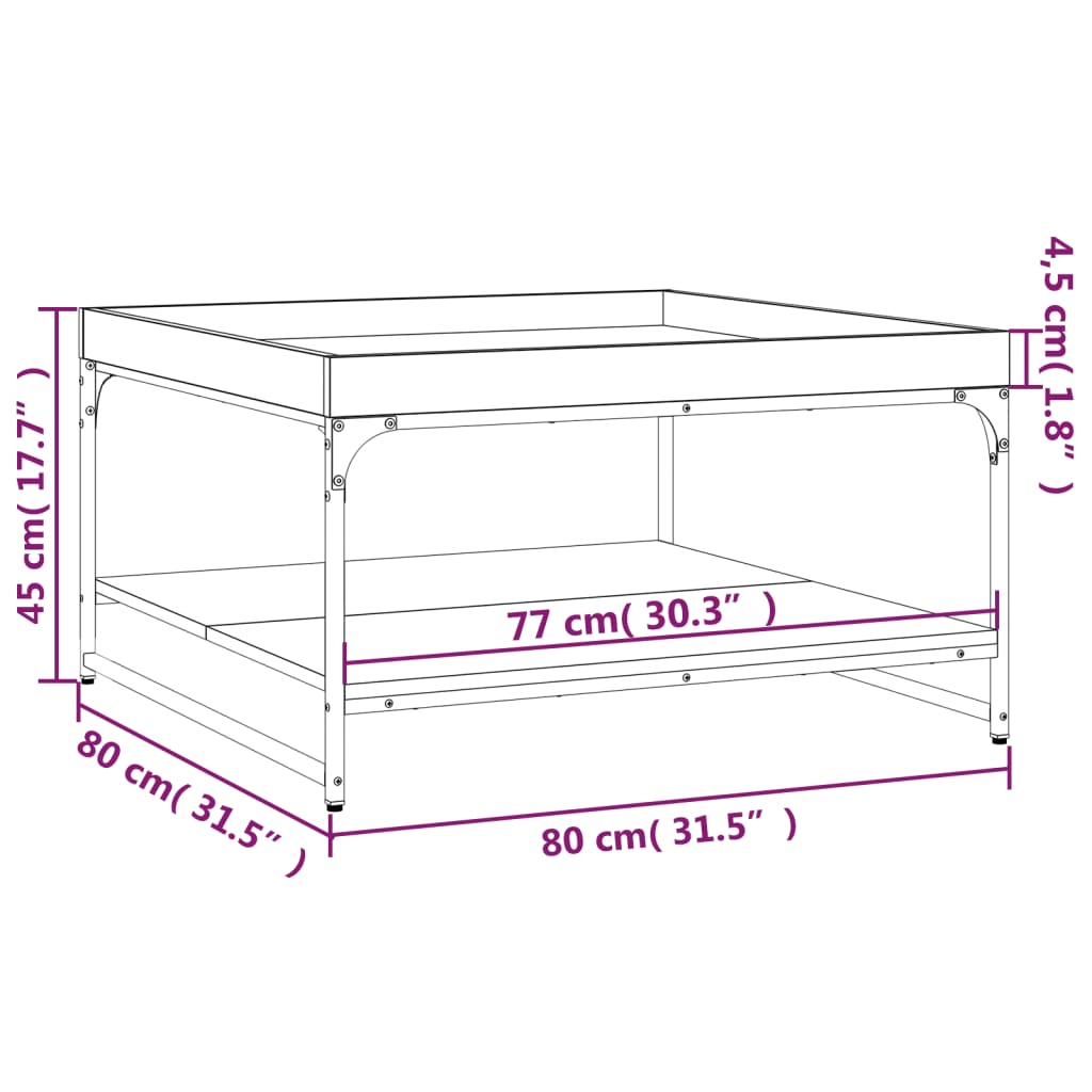 vidaXL Couchtisch Räuchereiche 80x80x45 cm Holzwerkstoff und Eisen