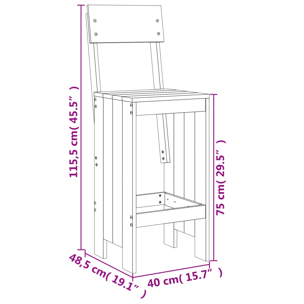 vidaXL Barhocker 2 Stk. Schwarz 40x48,5x115,5cm Massivholz Kiefer