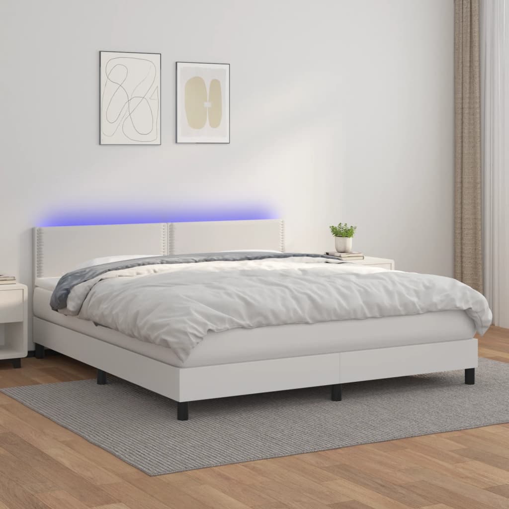 vidaXL Boxspringbett mit Matratze & LED Weiß 180x200 cm Kunstleder