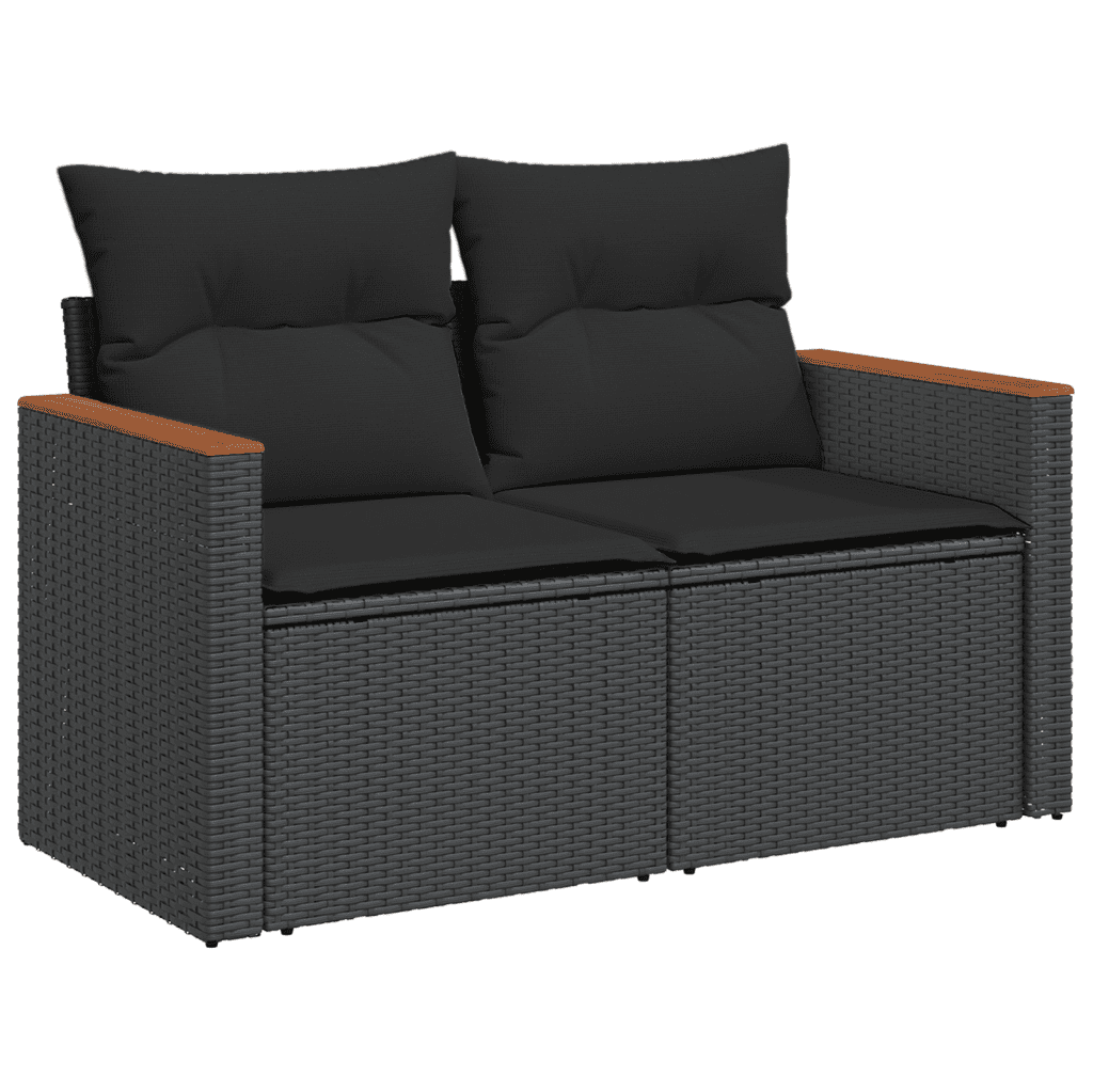 vidaXL 8-tlg. Garten-Sofagarnitur mit Kissen Schwarz Poly Rattan