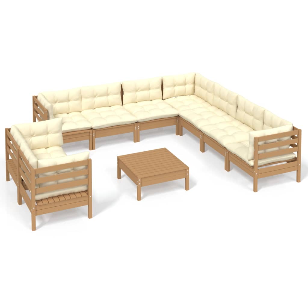 vidaXL 10-tlg. Garten-Lounge-Set mit Kissen Honigbraun Kiefernholz