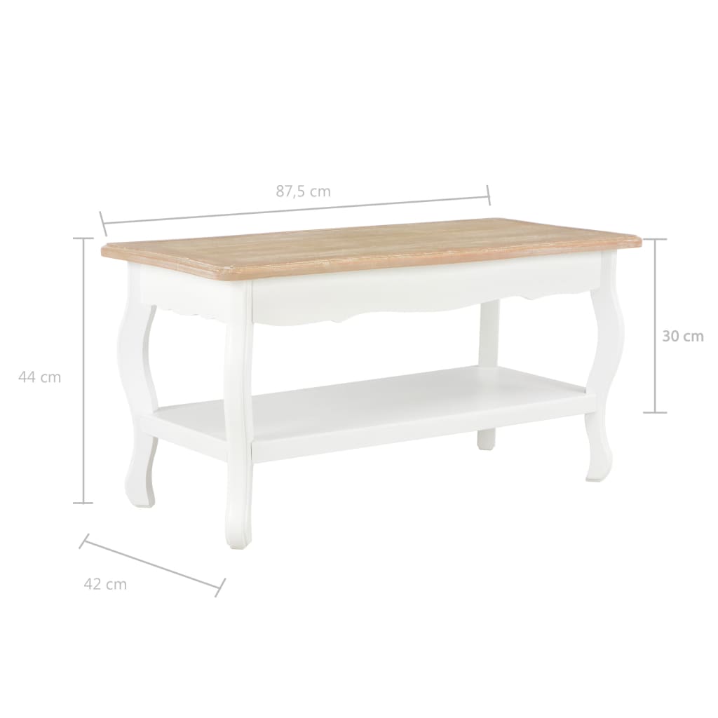 vidaXL Couchtisch Weiß und Braun 87,5x42x44 cm Kiefer Massivholz