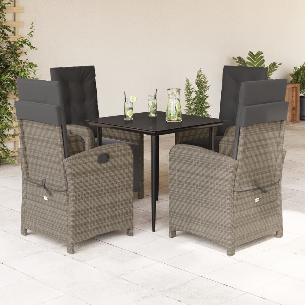 vidaXL 5-tlg. Garten-Essgruppe mit Kissen Grau Poly Rattan