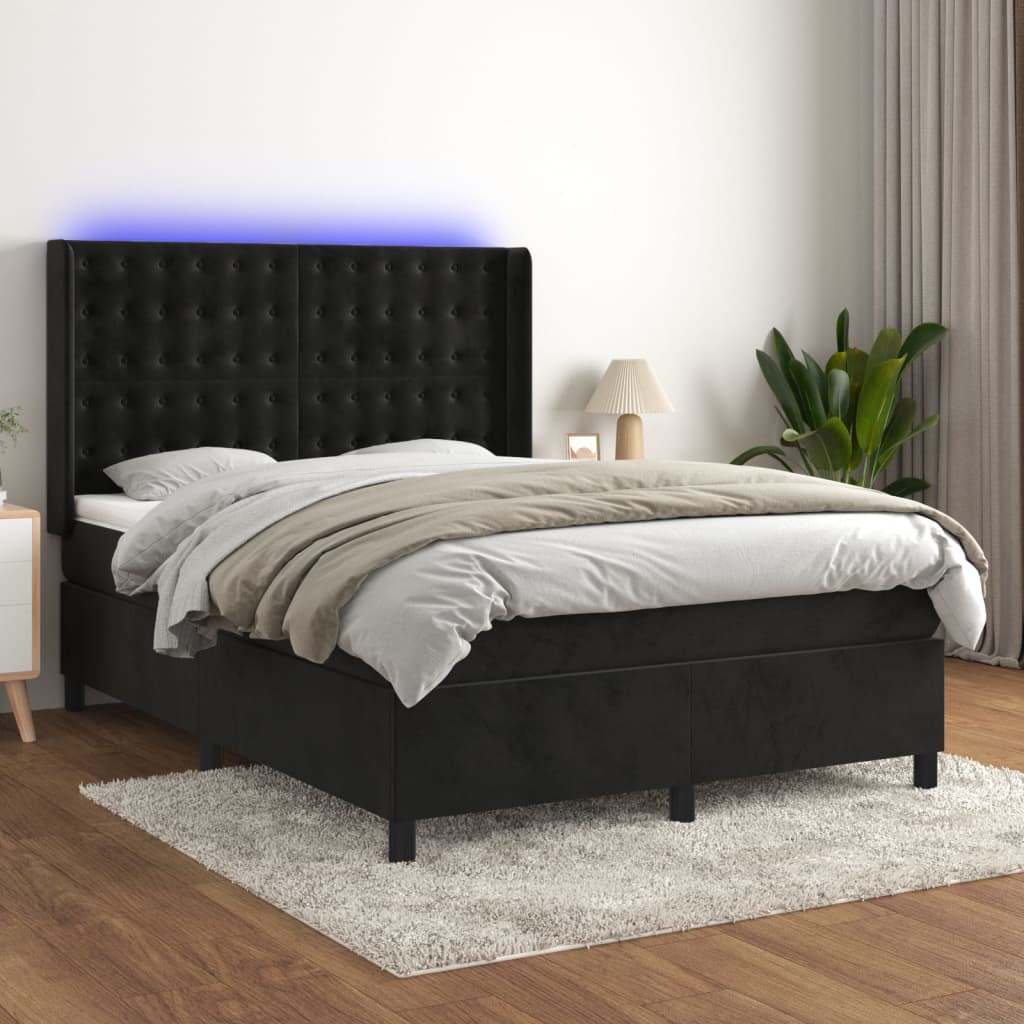 vidaXL Boxspringbett mit Matratze & LED Schwarz 140x200 cm Samt