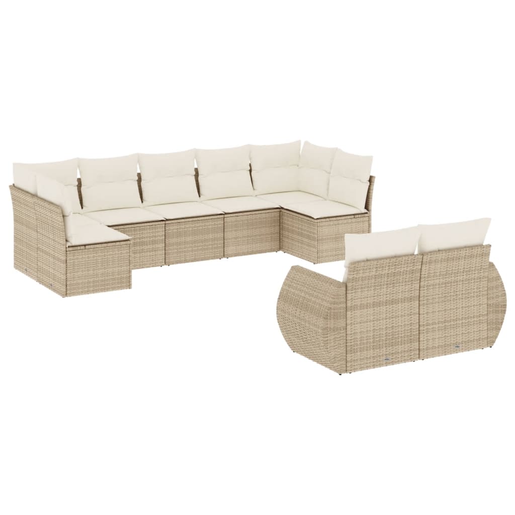 vidaXL 9-tlg. Garten-Sofagarnitur mit Kissen Beige Poly Rattan