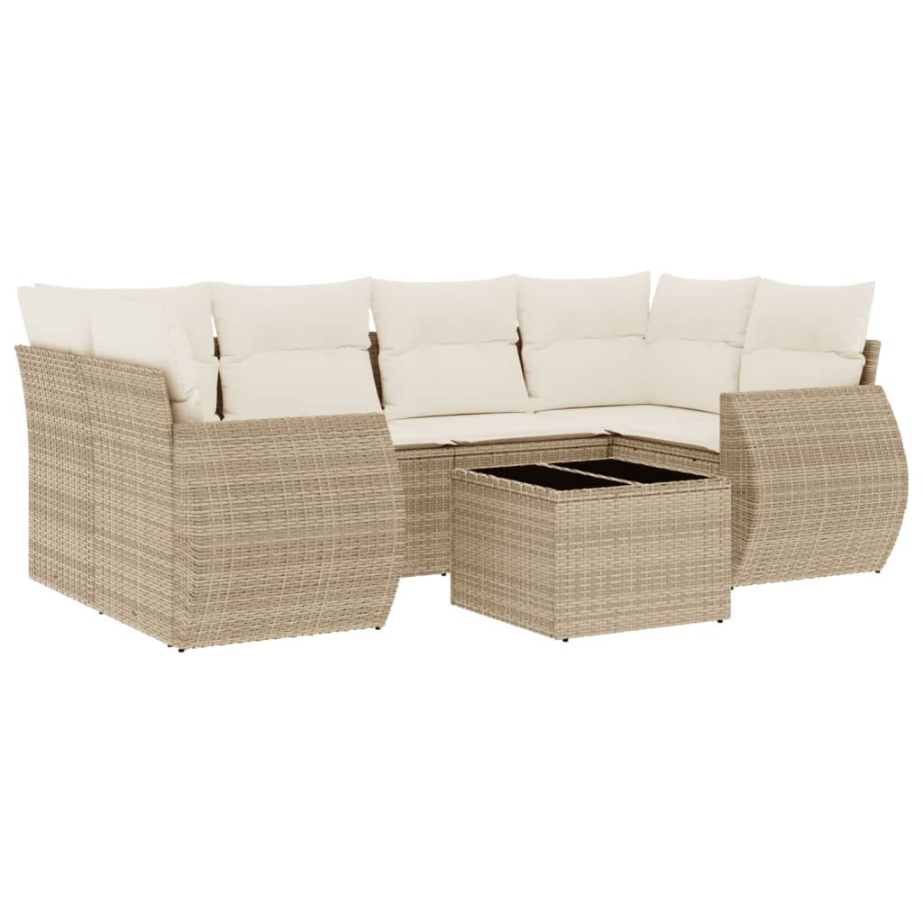 vidaXL 7-tlg. Garten-Sofagarnitur mit Kissen Beige Poly Rattan