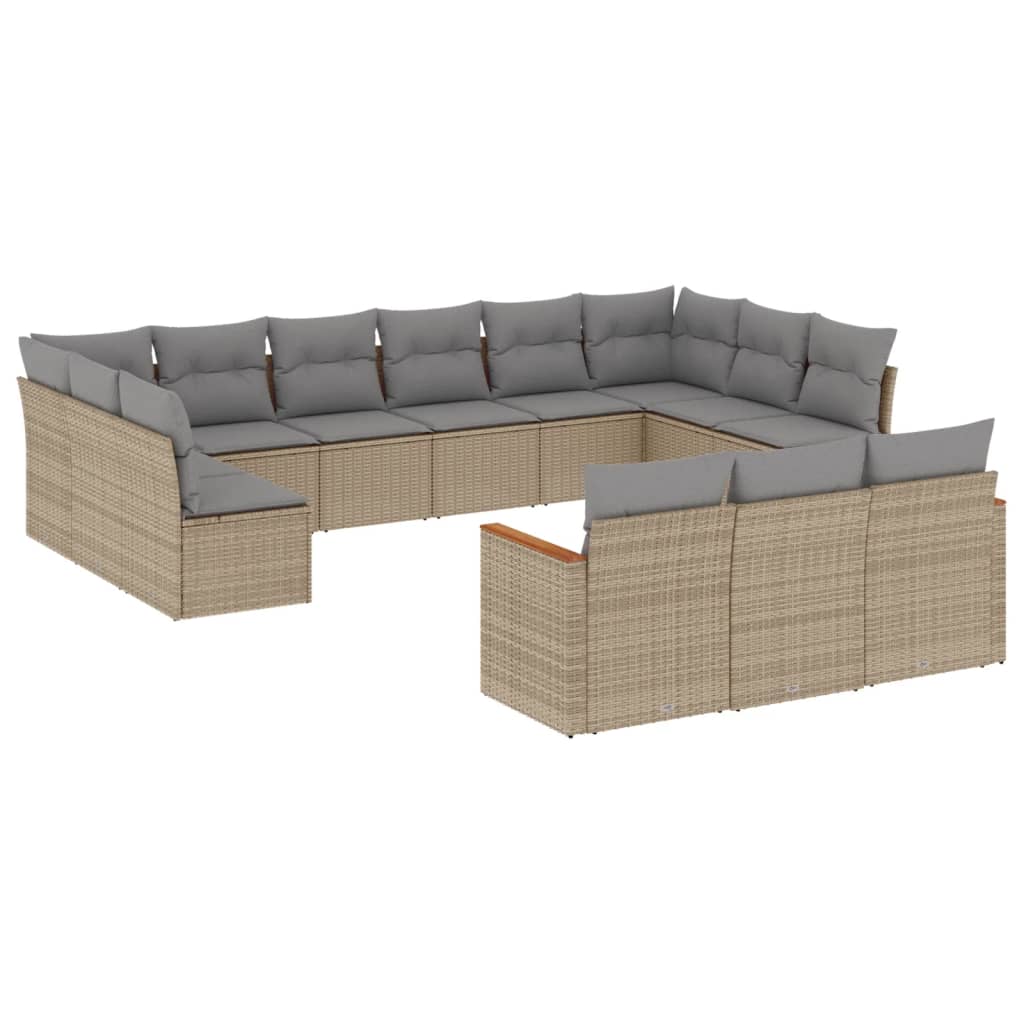 vidaXL 13-tlg. Garten-Sofagarnitur mit Kissen Beige Poly Rattan