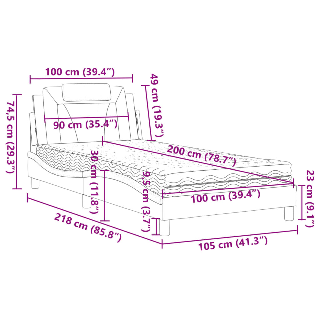 vidaXL Bett mit Matratze Braun 100x200 cm Kunstleder