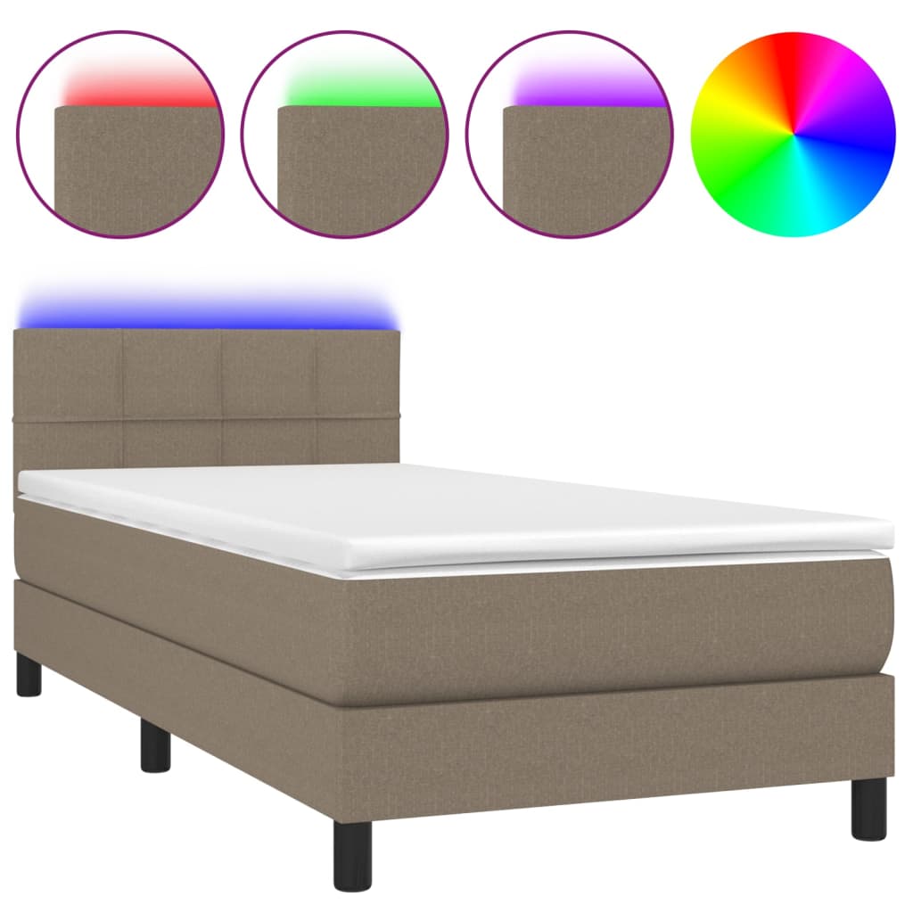 vidaXL Boxspringbett mit Matratze & LED Taupe 90x200 cm Stoff