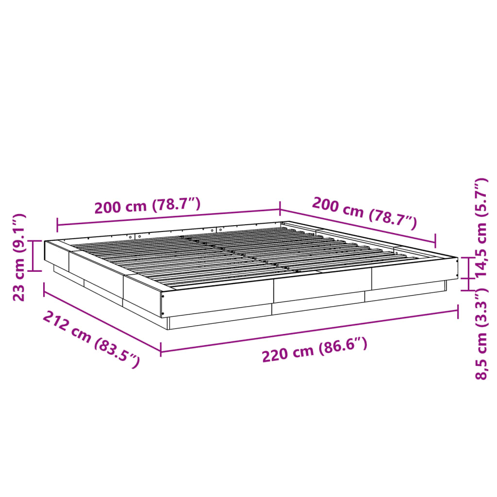 vidaXL Bettgestell mit LED Weiß 200x200 cm Holzwerkstoff